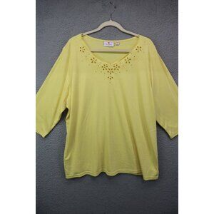 Quaker Factory by Jeanne Bice Rhinestone 3/4 Sleeve Yellow Top-Size 2X